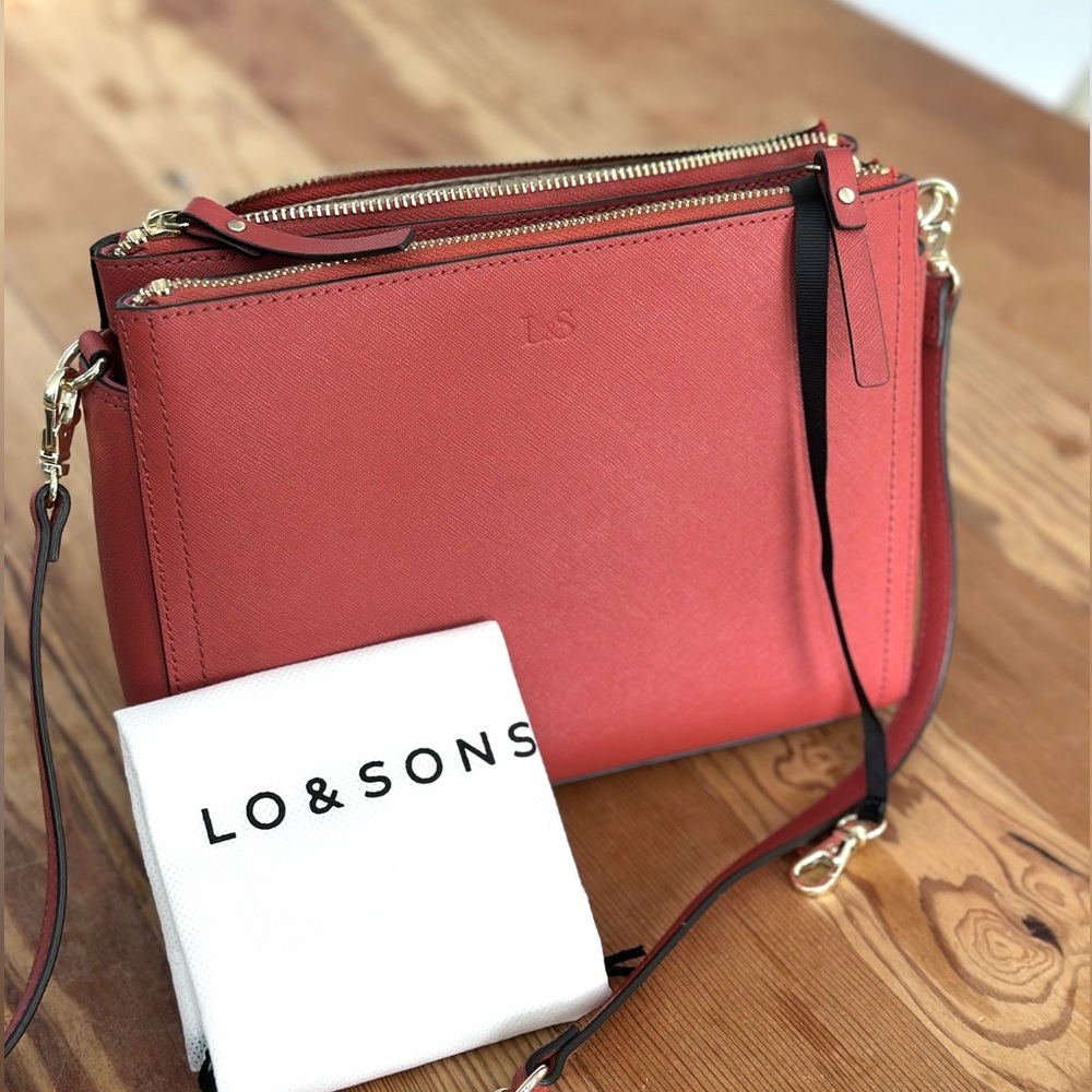 Lo & Sons Crossbody Bag in Brick Red with Gold Hardware - Picture 6 of 8